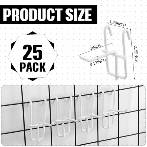 Moxweyeni 25 Pack Grid Wall Hooks, 2 Inch White Gridwall Hanger - color: White, size: 2 Inch
