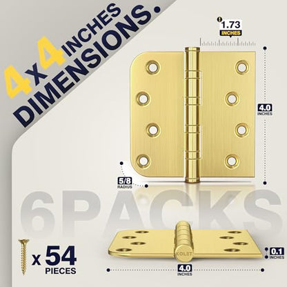 KOLET Ball Bearing Door Hinges, 4 x 4 Inches, Brushed Gold, 6 Pack - color: Gold, size: 6 Pack