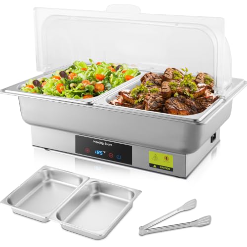 Electric Buffet Food Warmer with Touch Control, 2 * 4.5QT Half Size Stainless Steel Chafing Dish with Roll Top Lid for Catering and Events - size: 608-Dual Pan