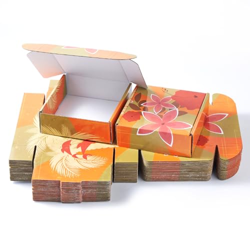 25 Pack Hawaiian Small Shipping Boxes For Small Business, 6x6x2in Colorful Dolphins Palm Trees Flowers Floral Cardboard Boxes For Packaging - color: Colorful Hawaiian, size: 6x6x2in