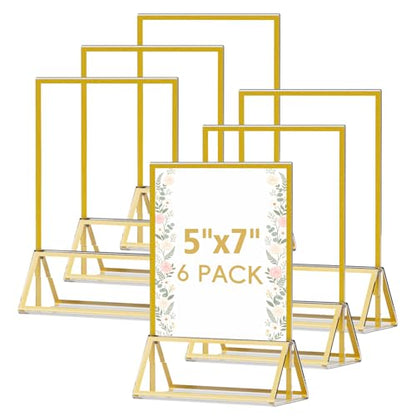 5"x7" Clear Acrylic Tabletop Sign Holder with Gold Frame, 6 Pack - size: 5"× 7"-6 Pack