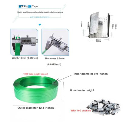 Packaging Strapping Banding PET Pallet Srapping Roll 1000ft x 5/8" x 0.035" - color: Green