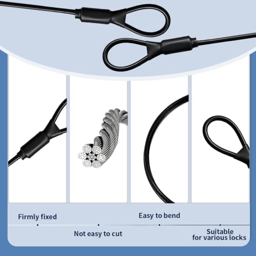 3.3mm Steel Wire Rope Outdoor Travel Security Cable Lock,Braided Steel Coated Safety Cable Luggage Lock,Safety Cable Wire Rope Chain Lock Double Loop Lightweight (Black*5, 12in/30cm) - color: Black*5, size: 12in/30cm