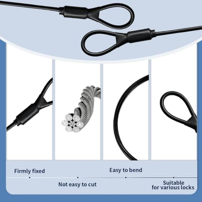 3.3mm Steel Wire Rope Outdoor Travel Security Cable Lock,Braided Steel Coated Safety Cable Luggage Lock,Safety Cable Wire Rope Chain Lock Double Loop Lightweight (Black*5, 12in/30cm) - color: Black*5, size: 12in/30cm