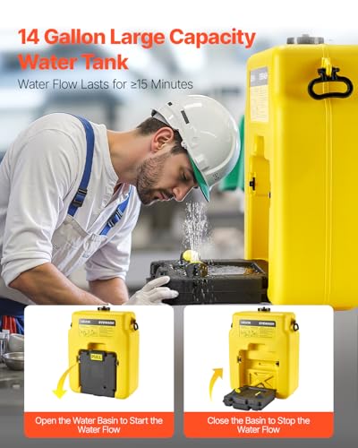 VEVOR Portable Eye Wash Station 14 Gal, OSHA-Approved Eyewash Station Wall-Mounted/On Flat Surface, Emergency Eye Wash Unit with 2 Sprays, First Aid Eyewash Units for Schools, Labs, Factories, Yellow - style: Portable Eye Wash Station 14 Gal