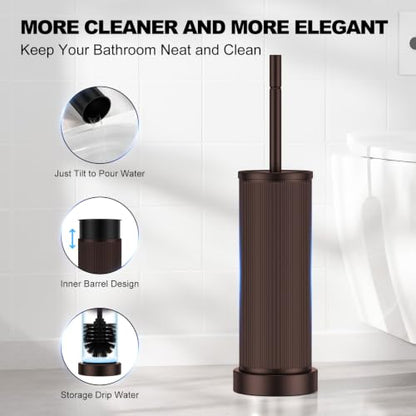 Metal Vertical Grain Toilet Bowl Brush and Holder Set Scrubber Bronze - color: Bronze