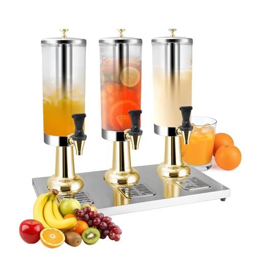 Hot and Cold Beverage Dispenser with Stand, 2.38 Gallon All-in-One Commercial Drink Dispenser with Ice Core&Stainless Steel Drip Trays for Parties, Beer Bar, Coffee (GOLD, 3 Head-2.38 GAL) - color: Gold