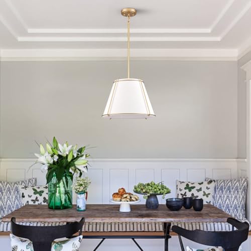 3-Light Gold Cone 16" Pendant Light Fabric Drum Shade with Metal - color: Gold
