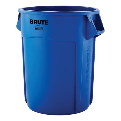Rubbermaid Commercial Products BRUTE Heavy-Duty Round Trash/Garbage Can with Venting Channels, 55-Gallon, Blue, Waste Container for Landscapers/Construction/Restaurants/Offices/Warehouses - color: Blue, size: 55 Gallon
