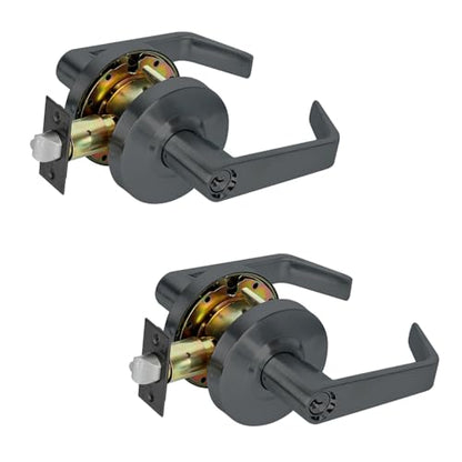 Ansi Grade 2 Commercial Heavy Duty Storeroom Door Lever Lockset, UL 3 Hour Fire Rated ADA, Matt Black Finish (2 Sets Key Alike) - color: B400 Storeroom RB KA2