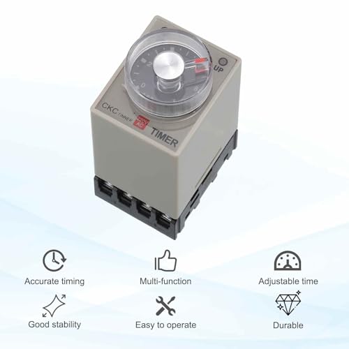 MECCANIXITY AC220V Timer Relay, Time Relay Timing Delay on Time 8 Pin 1M-30M Knob Control with Socket, AH3-3