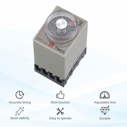 MECCANIXITY AC220V Timer Relay, Time Relay Timing Delay on Time 8 Pin 1M-30M Knob Control with Socket, AH3-3