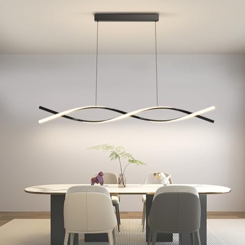 Modern Kitchen Island Pendant Lights, 47in LED Chandelier Fixture Dimmable 3000k-6000K Color, Aluminum Island Lighting Lamp for Dining Room, Billiard Room - color: B-Black, size: 47 inch