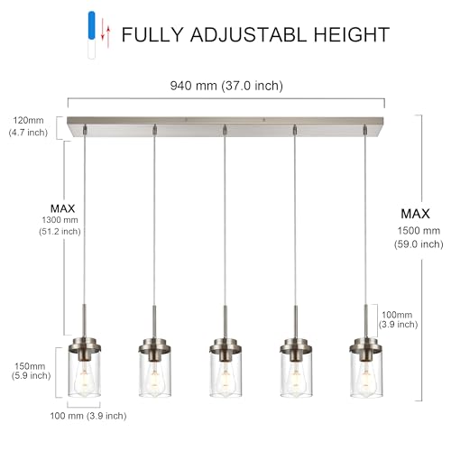 MELUCEE 5 Lights Kitchen Island Lighting Linear Chandeliers for Dining Room - color: Brushed Nickel, size: 5 Lights-1 Pack Linear