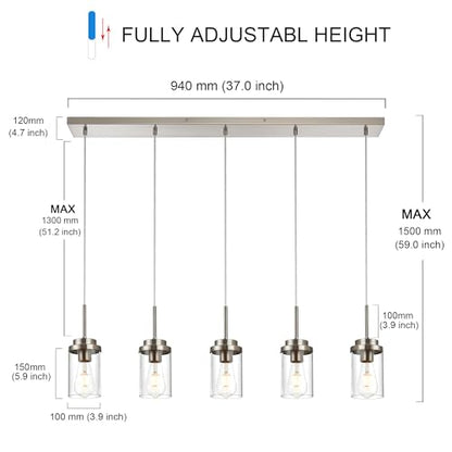 MELUCEE 5 Lights Kitchen Island Lighting Linear Chandeliers for Dining Room - color: Brushed Nickel, size: 5 Lights-1 Pack Linear