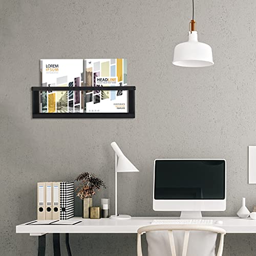 Deveosa Magazine Holder Wall Mounted - Black Minimalist Metal File Rack Hanging Brochure Storage Organizer Comic Display For Living Room Bathroom Waiting Room Home Office Decor (19.7 inch)