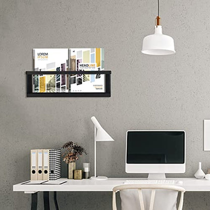 Deveosa Magazine Holder Wall Mounted - Black Minimalist Metal File Rack Hanging Brochure Storage Organizer Comic Display For Living Room Bathroom Waiting Room Home Office Decor (19.7 inch)