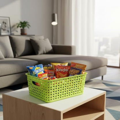 Plastic Storage Woven Basket Bins, 6 Packs - color: light Green