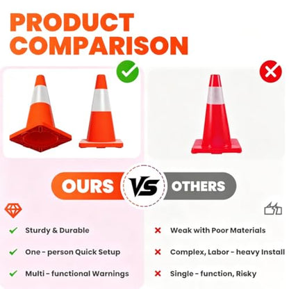 20 Pack 18" Construction Parking Cones, High Toughness Traffic Cones with Reflective Collars, PVC Parking Cones, Hazard Construction Cones for Commercial Parking Lot Management, Driveway Road Parking