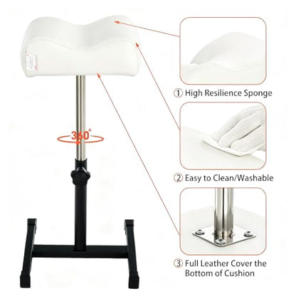 Pedicure Manicure Footrest & Pedicure Stand, Manicure Nail Care Tool, Height Adjustable with Soft Cushion, Non-Slip for Salon, Spa, Home Use, White - color: White & Black