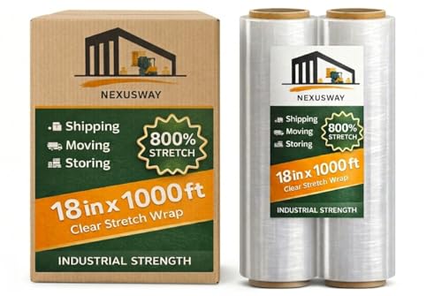 NEXUSWAY 18'' Shrink Wrap for Moving - Stretch Film Pallet Wrap Roll Heavy Duty 1000 feet 80 Gauge Industrial Strength up to 800% Stretch 20 Microns for Shipping Moving Furniture (Pack of 2) - style: Pack of 2