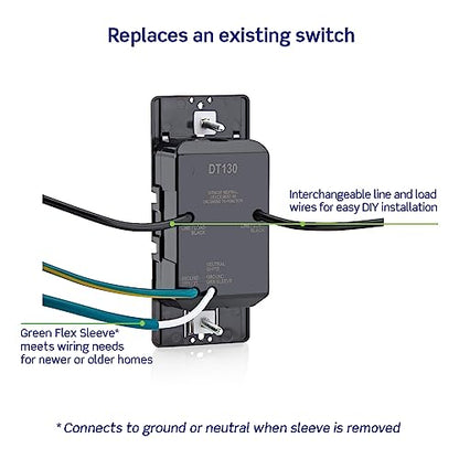 Leviton Countdown Timer Switch for bathroom fan and household lights, 5-10-15-30 min, No Neutral Required, Single Pole, 15A, 1/2 HP/9.8A Fan/Motor, DT130-1LW, White - size: 15 Amp