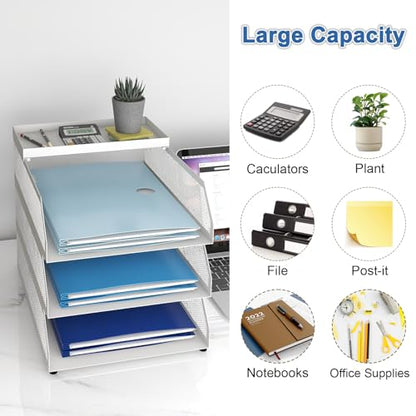 Natwind 3-Tier Stackable Metal Mesh Desk Paper Tray Organizer, White - color: White, size: 3 tier