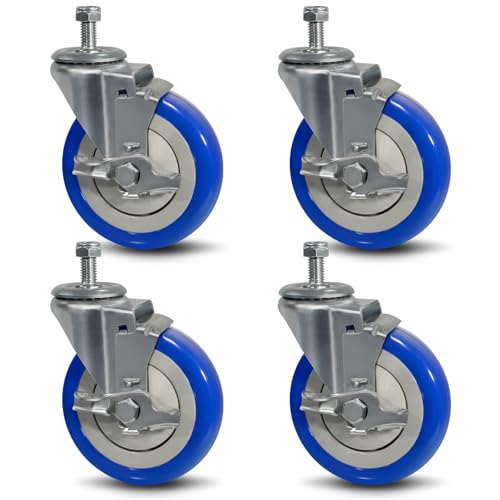 SY America 5" Shopping Cart Replacement Wheels,Stem Casters Swivel Casters Set of 4 Heavy Duty Castors,Load Capacity 1400 lbs (Blue) - color: Blue, size: 4 Brake