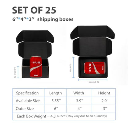 6x4x3 Black Shipping Boxes for Small Business, Packing, 25 Pack - color: Black, size: 6x4x3-Inch