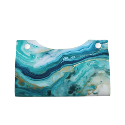 Tissue Box Cover Teal Turquoise Liquid Marble Print Rectangle PU Leather Tissue Box Holder for Car Bathroom Bedroom Desk Tabletop Decor - color: Teal Turquoise Liquid Marble Print