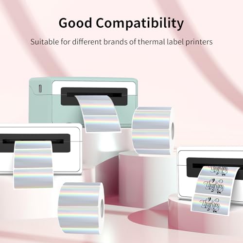 2x1 Inch Holographic Thermal Labels, Silver Glitter Thermal Printer Stickers, Waterproof Self-Adhesive Shipping Label Printer Sticker for Barcode, Name, Address, 300 Labels/Roll - color: Silver, size: 1*2 inch/1 roll