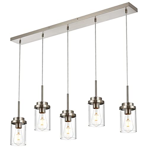 MELUCEE 5 Lights Kitchen Island Lighting Linear Chandeliers for Dining Room - color: Brushed Nickel, size: 5 Lights-1 Pack Linear