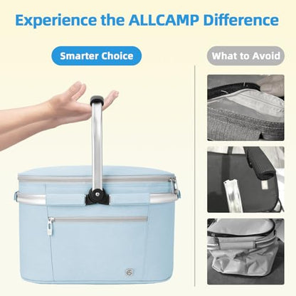 ALLCAMP Picnic Basket, 22L Insulated Cooler Foldable, Thick, Light Blue - color: Light Blue, size: Medium