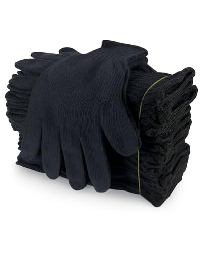 Evridwear Cotton Polyester String Knit Shell Safety Protection Work Gloves for Painter Mechanic Industrial Warehouse Gardening Construction Men & Women 12 Pairs, no Dots, Navy,Large - color: Navy-no Dots, size: Large