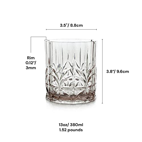 BELLAFORTE Shatterproof Tritan Plastic Short Tumbler, Set of 4, 13oz - Myrtle Beach Unbreakable Crystal Cut Old Fashioned Drinking Glasses for Whiskey - BPA Free - Dishwasher Safe - Grey - color: Gray
