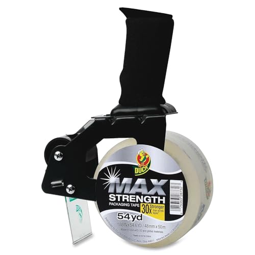 Duck Max Packaging Tape with Pistol Grip Dispenser, 3" Core, 1.88" X 54.6 Yds, Crystal Clear - size: 1.88 Inches x 54.6 Yards (Single Roll)