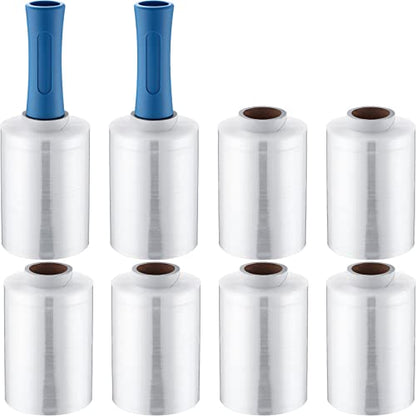 Jutom 8 Pcs Mini Stretch Film Industrial Shrink Wrap Roll Plastic Film for Moving 2 Handles 5" x 1000 ft Pallet Wrap Packaging Self Adhering Shipping for Moving Furniture Packing (Blue) - color: Clear