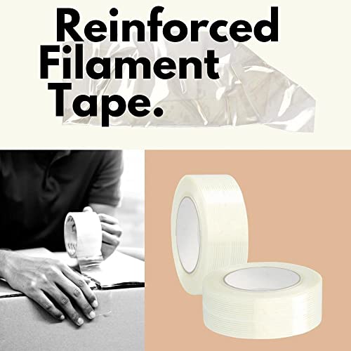 PSBM Filament Tape, 12 Rolls, 4 Mil Thick, 2 Inch Wide, 60 Yards Per Roll, Total 720 Yards, High Tensile Strength, Fiberglass Reinforced, Ideal for Bundling, Sealing, Palletizing & Securing - size: 2" - 2 Case, style: 105 lb/in
