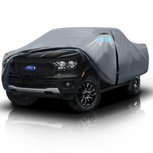Ford Ranger/Ranger XLT Truck Cover Custom Fit 2019-2026 Super Cab/Crew Cab Short Bed (4.9'-6') with Door Zipper, 10 Layers Pickup Truck Cover Waterproof All Weather, Car Tarp for Wind Sun Protection. - size: Custom Fit Ford Ranger Super/Crew Cab SB