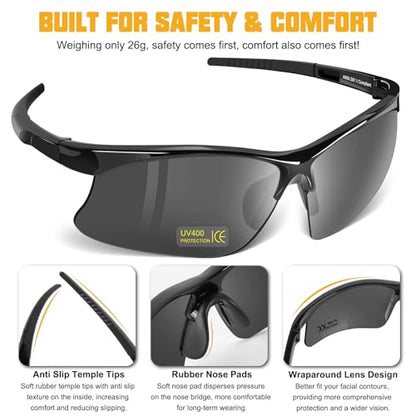 OXG 12 Pack Anti Fog Safety Glasses for Men, ANSI Z87.1 Protective Eyewear - color: Grey With Straps