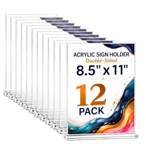 12-Pack Acrylic Sign Holder 8.5x11, Clear Tabletop Display Stand