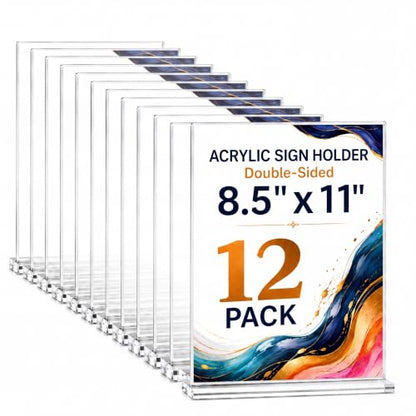 12-Pack Acrylic Sign Holder 8.5x11, Clear Tabletop Display Stand