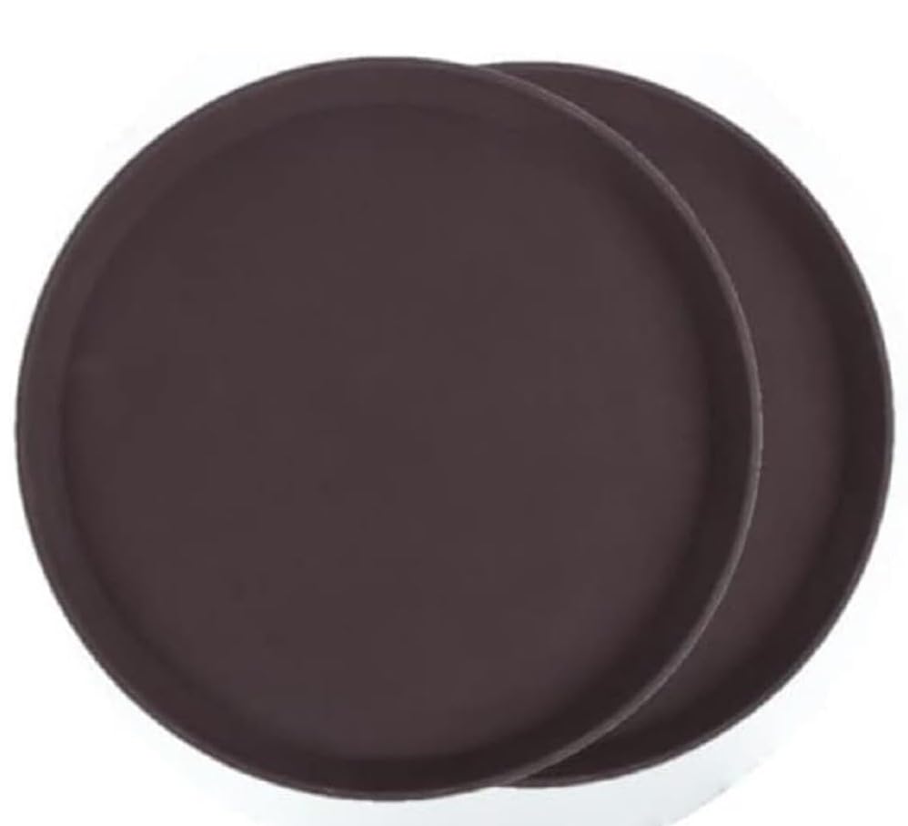 TrueCraftware- 16" Round Serving Tray Fiberglass Brown Set of 2- Non Slip Surface Service Trays Round Tray Plastic Food Meals Server Tray for Home Kitchen Restaurant Cafeteria Bar Hotel - color: Brown, size: 16" Round