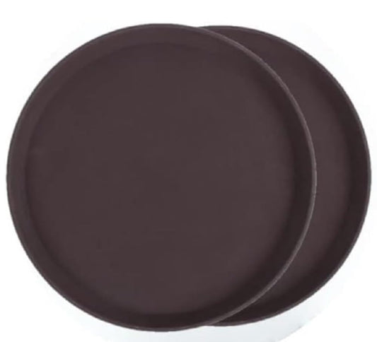 TrueCraftware- 16" Round Serving Tray Fiberglass Brown Set of 2- Non Slip Surface Service Trays Round Tray Plastic Food Meals Server Tray for Home Kitchen Restaurant Cafeteria Bar Hotel - color: Brown, size: 16" Round