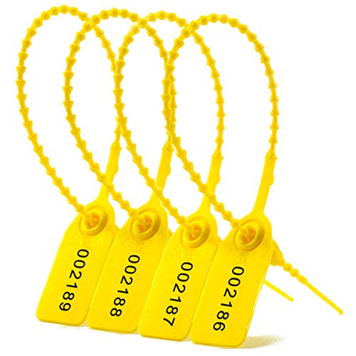 Leadseals(R) 1000 Plastic Tamper Seals, Zip Ties for Fire Extinguishers Pull Tite Security Tags Numbered Disposable Self-Locking Tie 250mm Length (Yellow) - color: Yellow, size: 1000 PCS