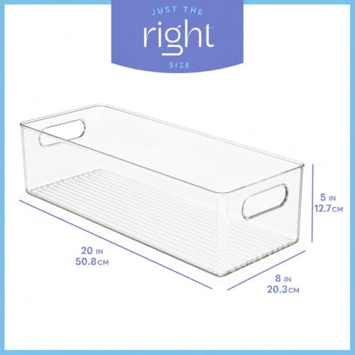 primebox Plastic Food Storage 4 Pack Clear Container Bin with Handles for Organizing Kitchen, Pantry, Refrigerator, Freezer, Pantry, Cabinet, Closet, Bathroom. 20”x8”x5” - size: 20x8x5