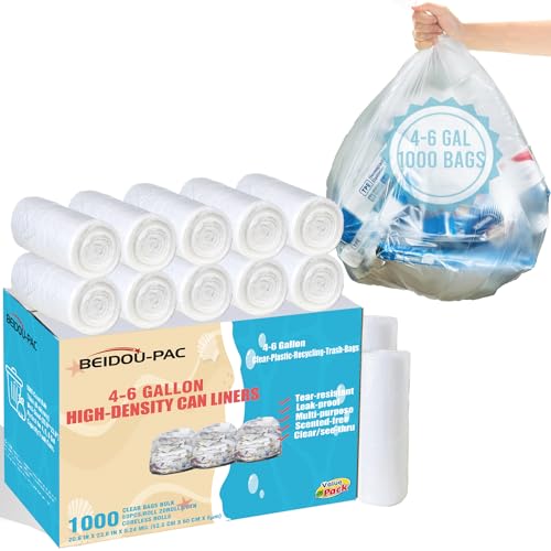 BEIDOU-PAC 4-6 Gallon Trash Bags, 1000 Count Bulk Value Pack, Clear Plastic Recycling Bags, Multi-purpose Garbage Bags for Business Home Bathroom Kitchen Commercial and Industrial - style: 4-6 Gallon |1000 Count(Value Pack)