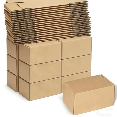 50 Pack Small Shipping Boxes 6x4x3'' Corrugated Small Cardboard Boxes for Shipping, Recyclable Packaging Boxes for Business, Mailer, Gift Packing, Crafts Packing, Jewelry Box, Brown
