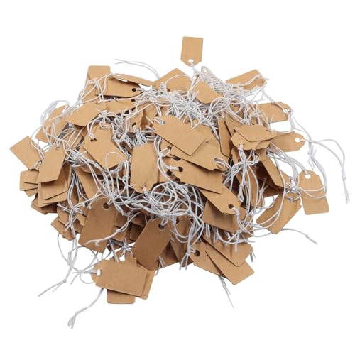 200 Pcs Elastic String Price Tags, Brown 1.02×0.47inch