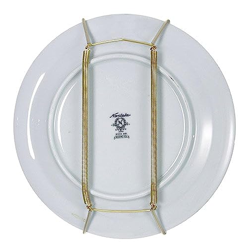 Rocky Mountain Goods Plate Hanger for Wall and Mounting Hardware - Fits Decorative Plates and platters - Heavy Duty Polished Brass - Vinyl Non Scratch Hooks - Includes wall Mount kit (8" - 11") - size: 7" - 10"